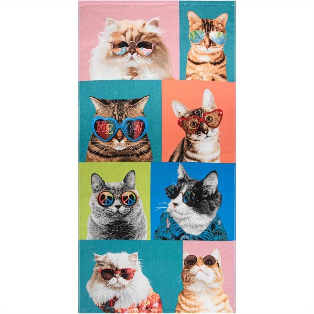 Travel Accessories Gift Ideas - Serin Kedi Desenli Ekstra Büyük Plaj