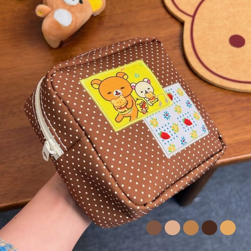 Travel Accessories Pack - Kawaii Rilakkuma Kahverengi Puantiyeli Kozmetik Çantası
